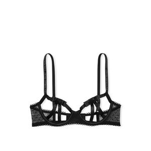 Victorias Secret Black Strappy Open Quarter Cup Bra Rhinestone‎ Bows Size Large